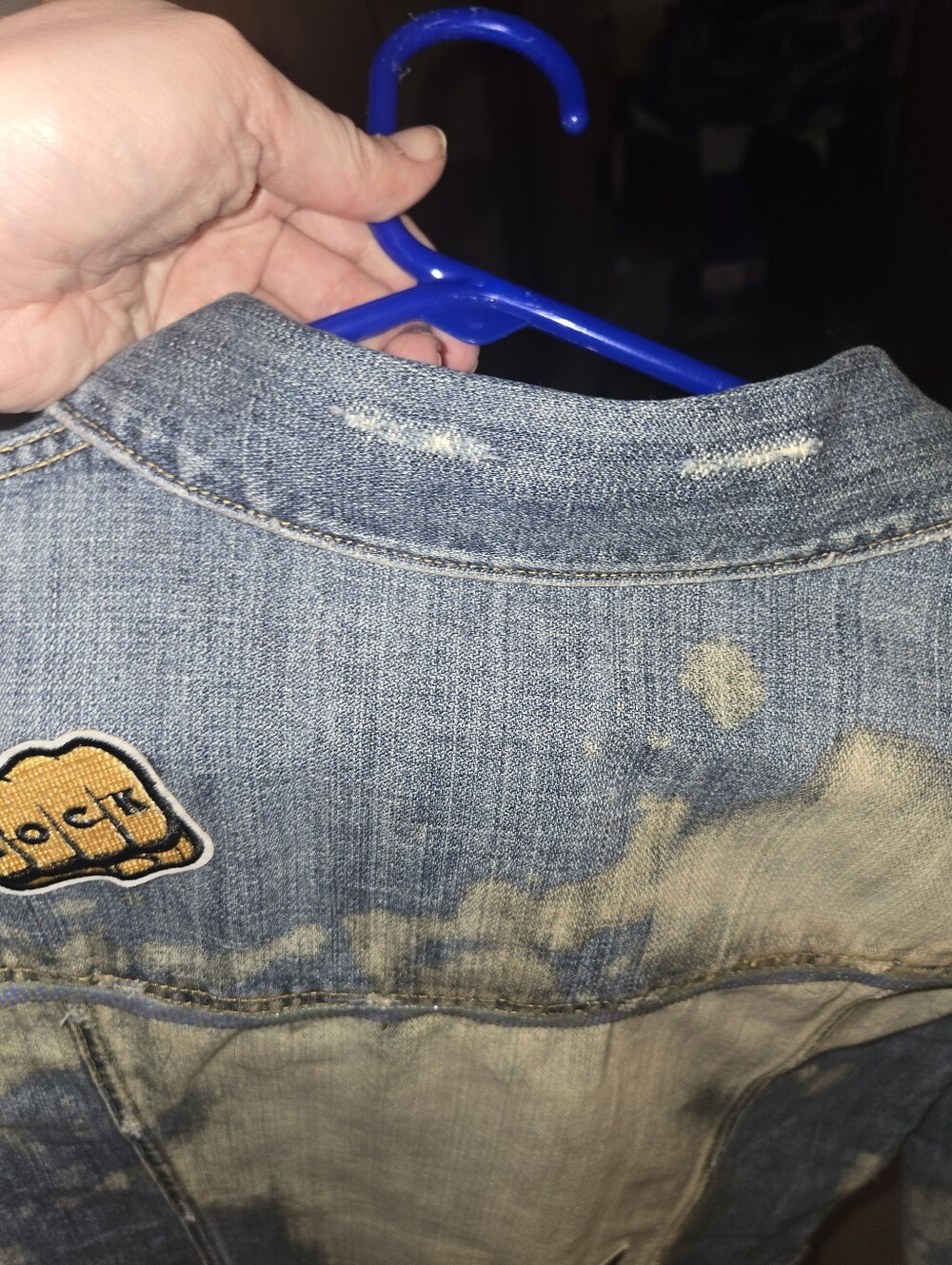 Upcycled Bleached Distressed Jean Jacket | Rock Graphic Patches | Custom Denim - Picture 15 of 16